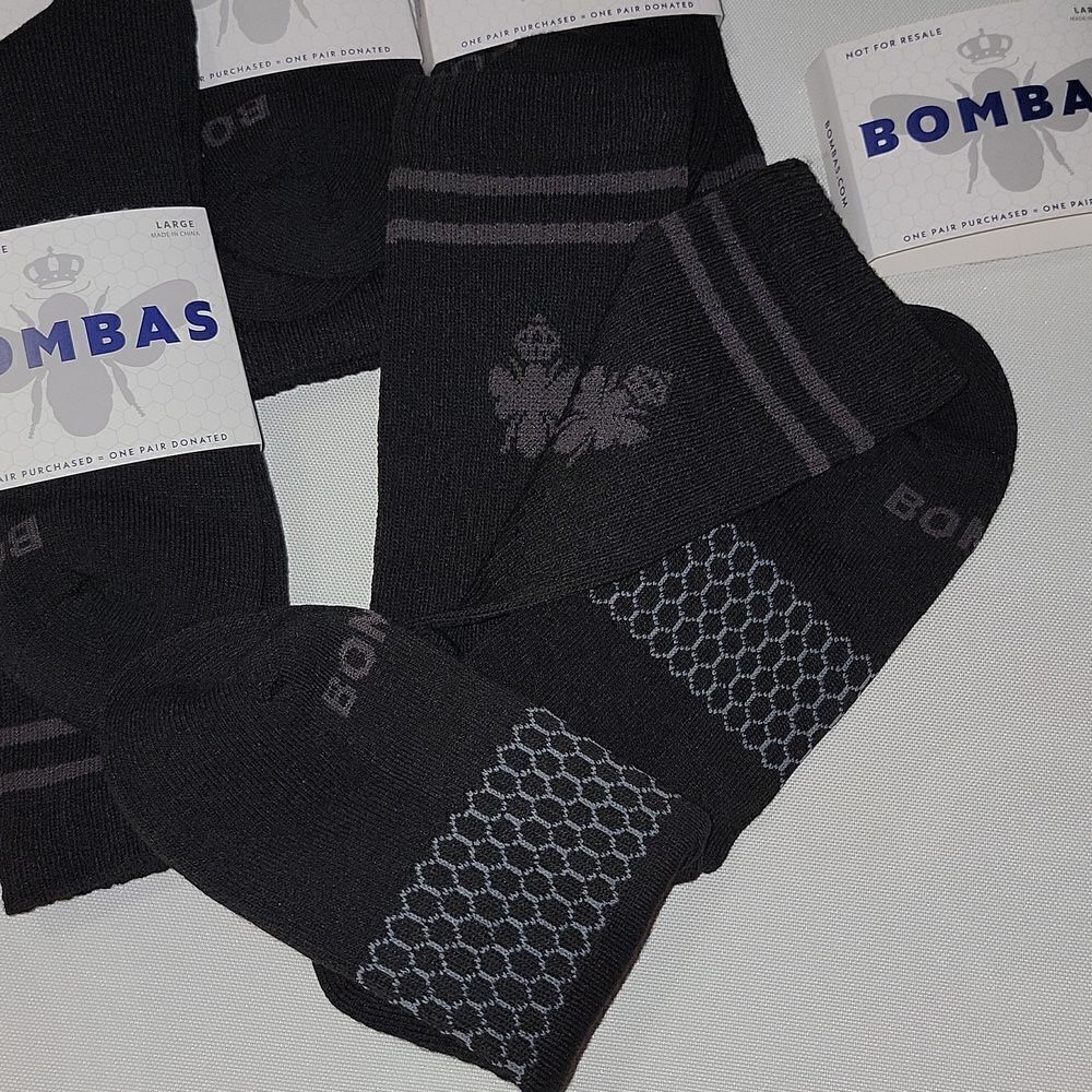 Bombas Men's Large 9.5-13 US Men Black Calf Socks Bee Lot of 5 Pair - Picture 6 of 6